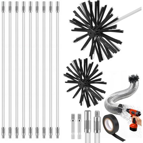 Kaminbürsten-set Mit 9 Nylonstangen (410 Mm) Und 2 Bürstenköpfen (150 Mm) Für Ofen- Und Trocknerabzüge