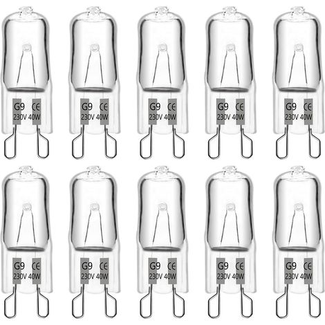 10er-pack G9-halogenlampen, 40 W, Dimmbar, 2700 K, Warmweiß, Für Kronleuchter Und Wandleuchten