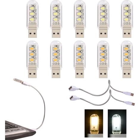 Usb-led-lampe, Led-lampe Für Laptops, Mini-tragbare Usb-led-lampe, Computer-tastaturbeleuchtung, Pc-lampe Mit 4 Gemischten Usb-leds (5 Weiße + 5 Gelbe)