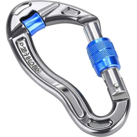 Verriegelbarer Karabinerhaken Mit Schraubverschluss, 25 Kn Drehverschluss, Hochbelastbar, Für Klettern, Abseilen Und Bergsteigen, Blau