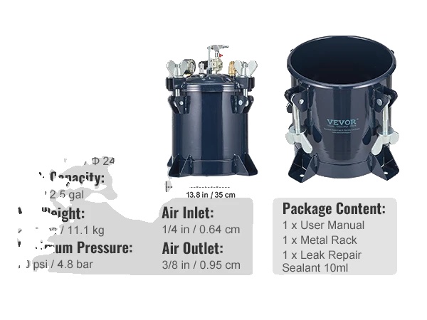 Druckfarbdose, 10 L Fassungsvermögen, Einstellbarer Druck, 10 L 70 Psi 4,8 Bar