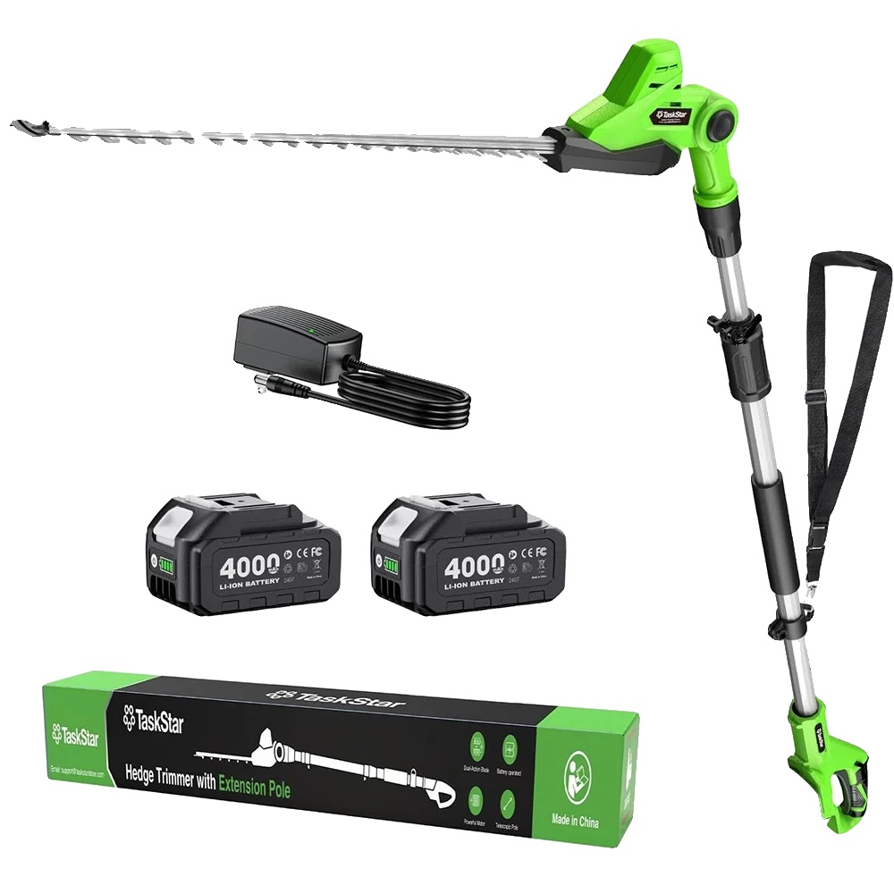 Heckenschere, Kabellos, Mit Verstellbarem Schwenkkopf, Inklusive 2 X 4,0-ah-akkus Und Eu-stecker