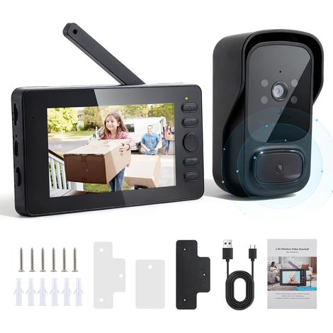 Kabellose Video-türklingel, 4,3-zoll-bildschirm, 1080p-hd-kamera, Nachtsicht, Zwei-wege-audio, Ip65 Wasserdicht, Für Zuhause