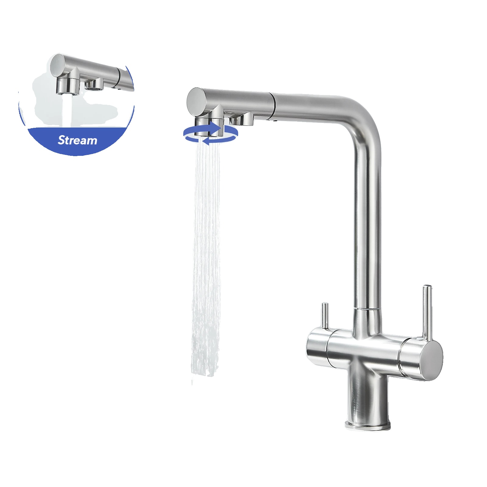 Küchenarmatur, Zweigriffarmatur, Warm- Und Kaltwasser, Gebürstetes Nickel