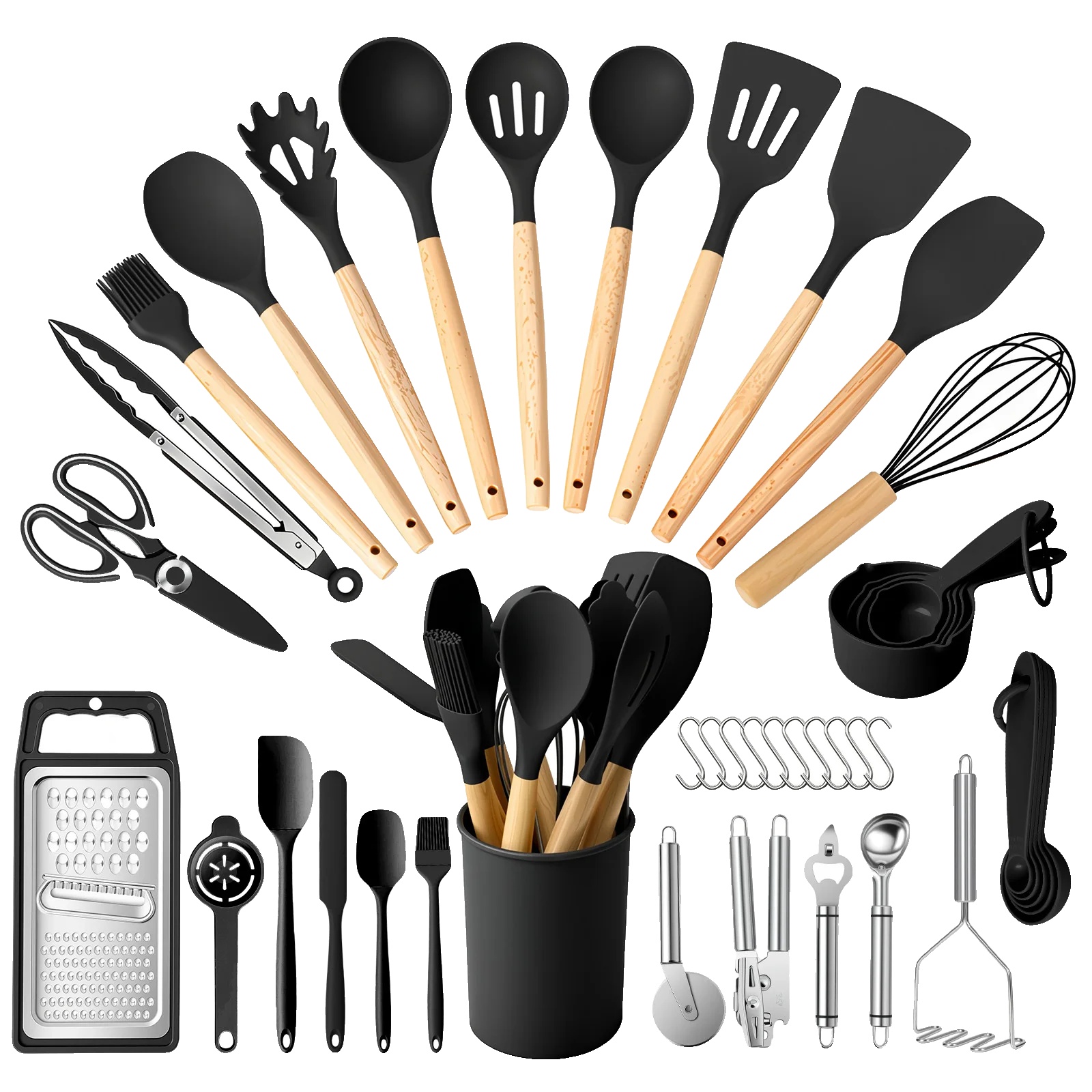 Küchenutensilien-set, 44-teiliges Silikon-werkzeugset, Hitzebeständig, Schwarz