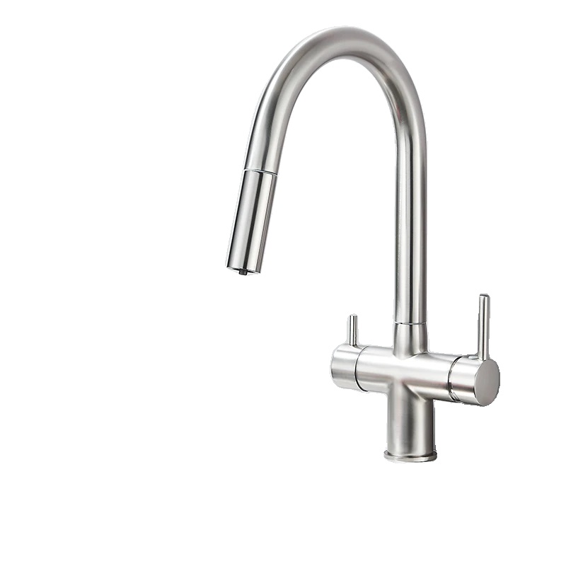 Küchenarmatur, Doppelgriff, 360-grad-schwenk, Gebürstetes Nickel