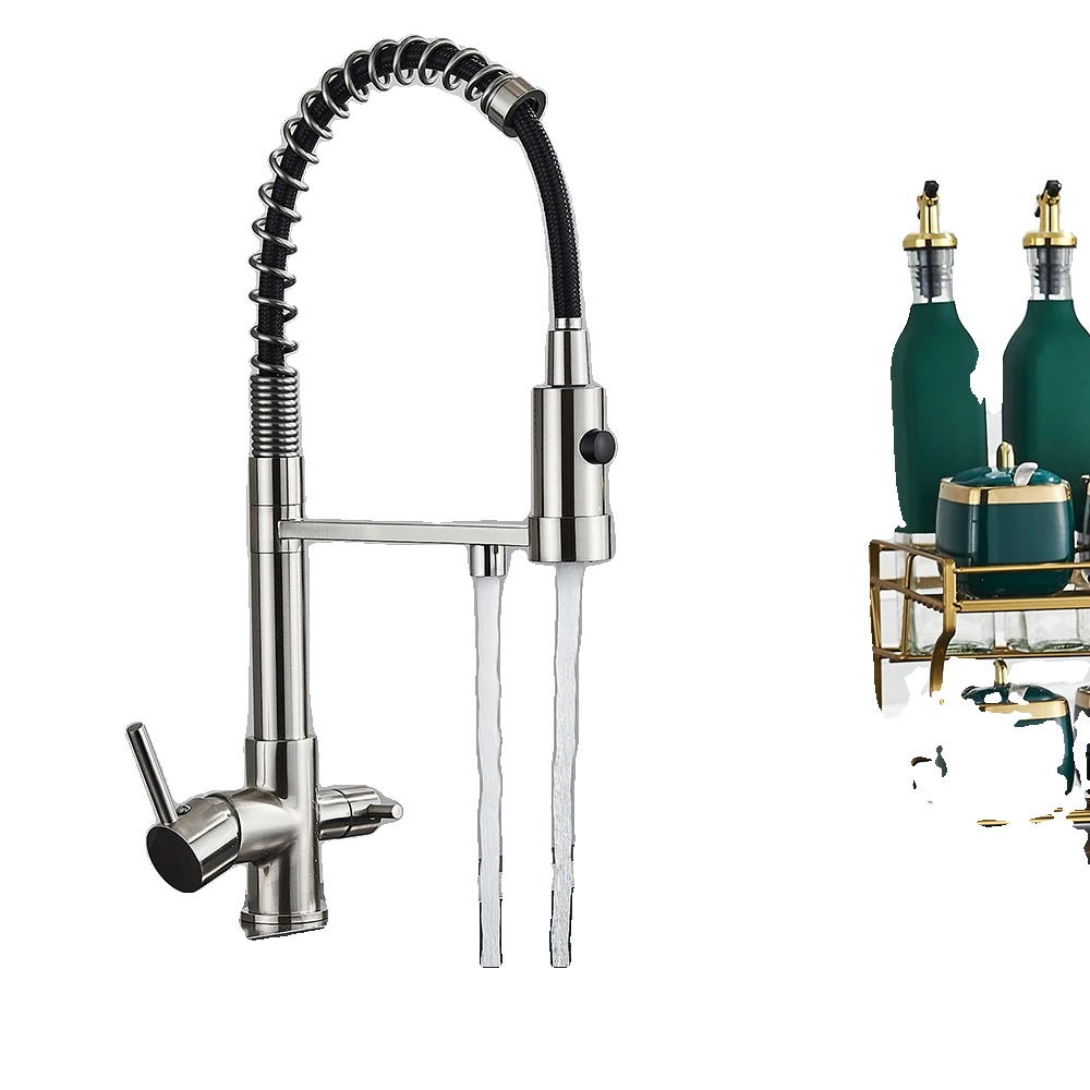 Küchenarmatur, Doppelfunktion, Ausziehbarer Brausekopf, Gebürstetes Nickel