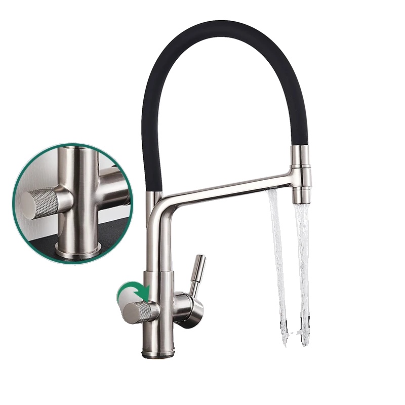 Küchenarmatur, 360° Schwenkbar, Ausziehbarer Brausekopf, Gebürstetes Nickel B