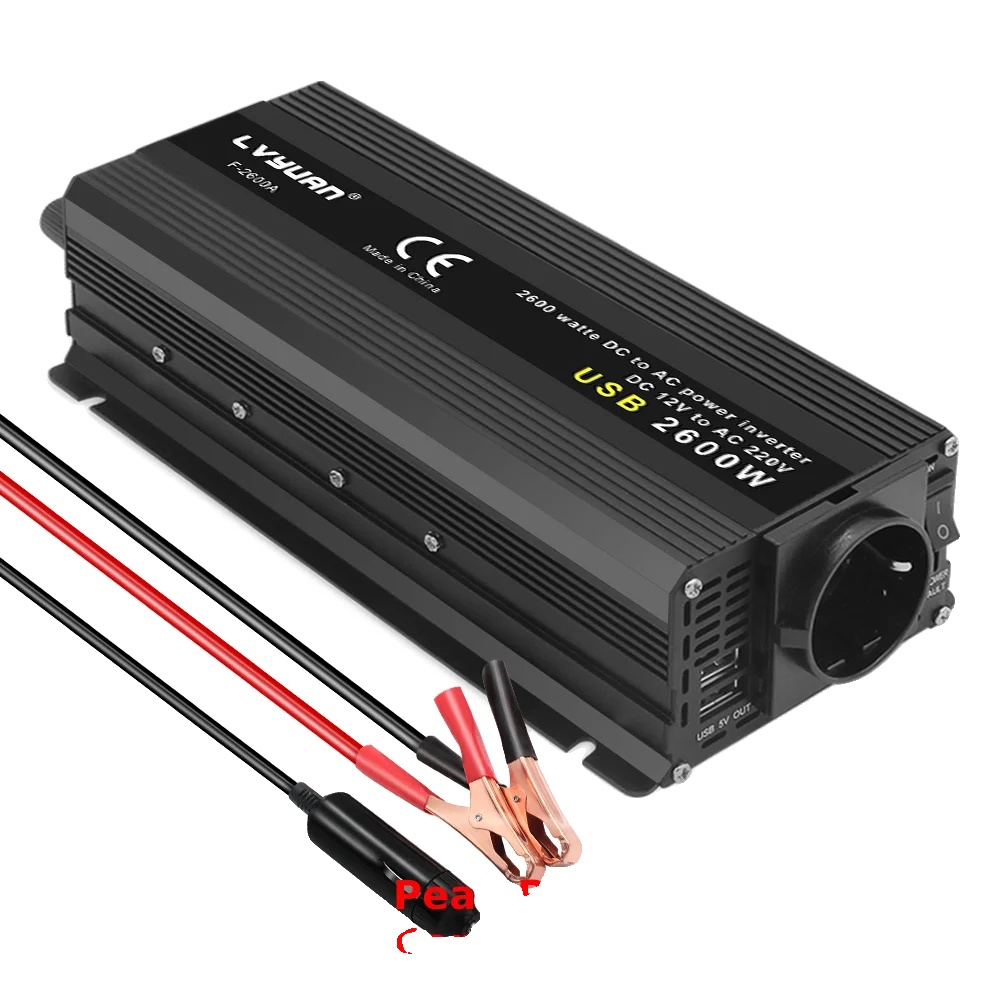 Wechselrichter, Modifizierte Sinuswelle, Zwei Usb-anschlüsse, 12 V, 2600 W, Eu-standard, 220–240 V Wechselstrom, 12 V Wechselstrom