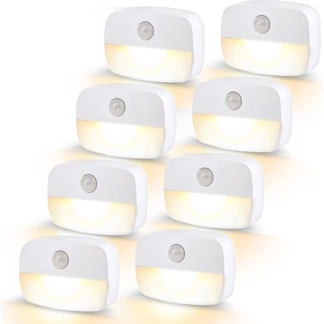 8er-set Bewegungsmelder-nachtlichter – Warmweißes Led-licht, 3–5 M Pir-sensor, Automatische Abschaltung Nach 30 Sekunden, 0,5 W, Aaa-batterien – Für Kinderzimmer, Flur, Treppenhaus, Küche