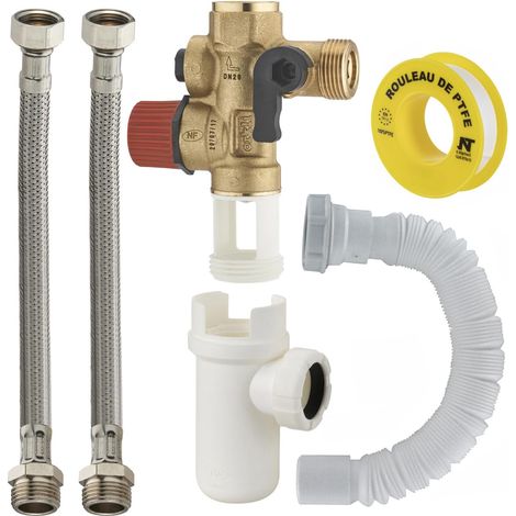 Sicherheitsanschluss-set Für Die Rechte Seite, Verstellbarer Siphon, Flexible Edelstahlschläuche, Für Warmwasserbereiter