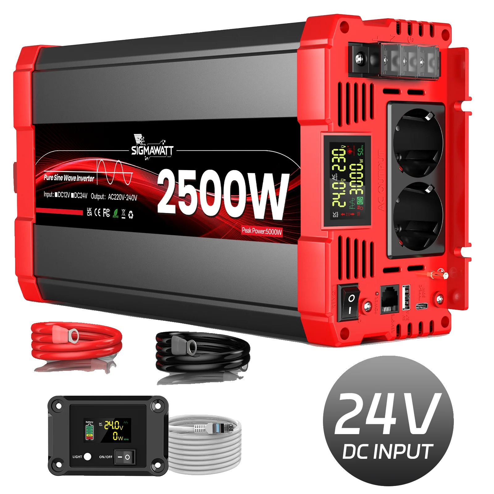 Wechselrichter, Benutzerfreundliche Steuerung, Hohe Effizienz, 24 V 2500 W (5000 W Spitzenleistung)