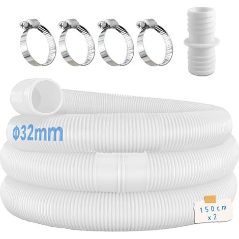 Set Aus 2 X 32 Mm Poolschläuchen Für Poolpumpen Mit 4 Sicherheitsclips Und 1 Schlauchverbinder, Ideal Für Filterpumpen, Poolreiniger, Poolheizungen Und Mehr.