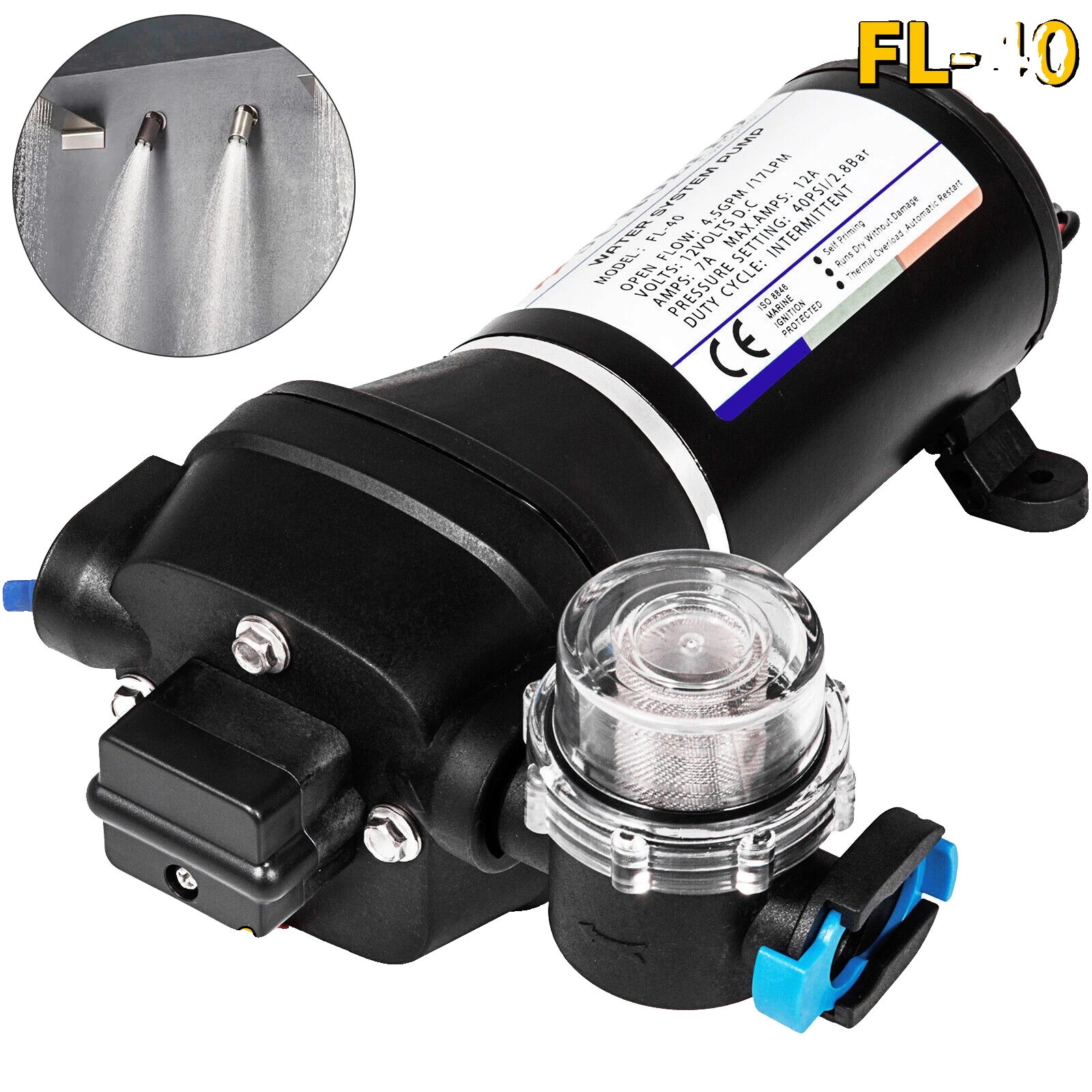 Membranwasserpumpe, Fördermenge 10 L/min, Hochdrucksystem, Fl-40 17 L 40 Psi