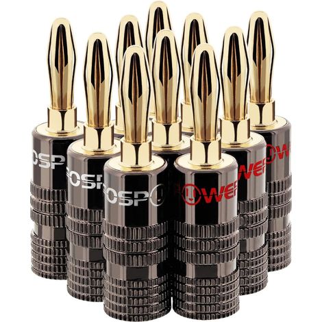 Fospower – Premium-bananenstecker, 24 Karat Vergoldet, Mit Doppelschrauben – Anschlüsse Für Hifi, Lautsprecher, Verstärker Und Heimkino – 10er-pack
