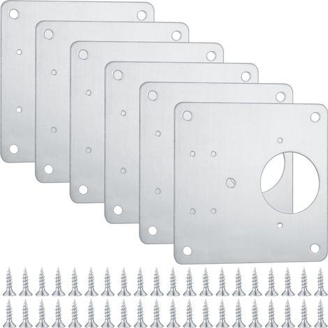 Set Mit 6 Edelstahl-reparaturplatten Für Schrankscharniere Inklusive 48 Schrauben. Flache Befestigungswinkel Zur Reparatur Von Küchenschranktüren (6).