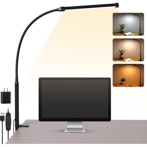 Led-klemmleuchte, Ideal Für Zuhause Oder Büro. 3 Beleuchtungsmodi, 10 Helligkeitsstufen, Langer Und Verstellbarer Flexibler Metallarm, Inklusive Usb-adapter.