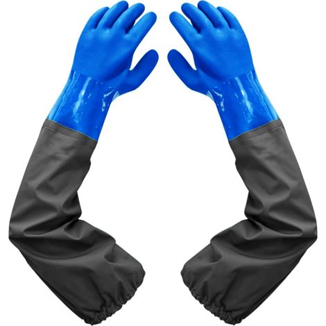 Wasserdichte, Mattierte Gummihandschuhe (40 Cm Lang), Beflocktes Futter, Elastische Bündchen – Für Teichreinigung, Chemische Industrie, Landwirtschaft, Angeln Und Bauwesen