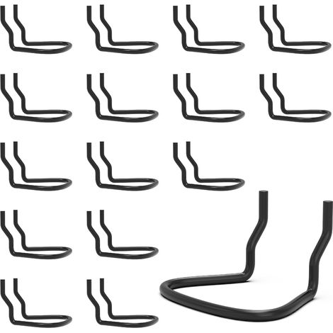 Set Mit 16 Silber/schwarzen Lochwandclips, Silberfarbenen Edelstahl-doppelhaken, Werkzeughalter Für Garagen, Werkstätten, Aufhängeclips, Schlüssel (schwarz)