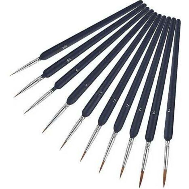 Set Mit 10 Acrylpinseln – Feine Pinsel Für Filigrane Details – Weiches Und Flexibles Nylon – Komfortable Holzgriffe – 10 Stück