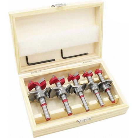 Set Mit 5 Holzbohrern (ø15-35 Mm), Set Mit Holzfräsern Mit Einstellbarer Positionierung, Hartmetall-lochsäge Mit Tiefenanschlag (tiefenbereich 10-40 Mm)