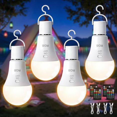 Wiederaufladbare Glühbirne Mit Fernbedienung – Batteriebetrieben, Kein Stromanschluss Erforderlich, Rgb-dimmbar, Usb, 7 W, E27, Tastensteuerung, 4er-pack