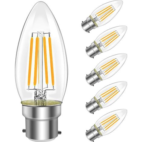 Vintage Led B22 Glühfaden-kerzenbirne, 6w Led-glühfadenbirne, Entspricht Einer Herkömmlichen 57w Glühbirne, B22 Vintage Edison Sockelbirne, Warmweiß 2700k 750lm, 6er Packung [energieklasse E]