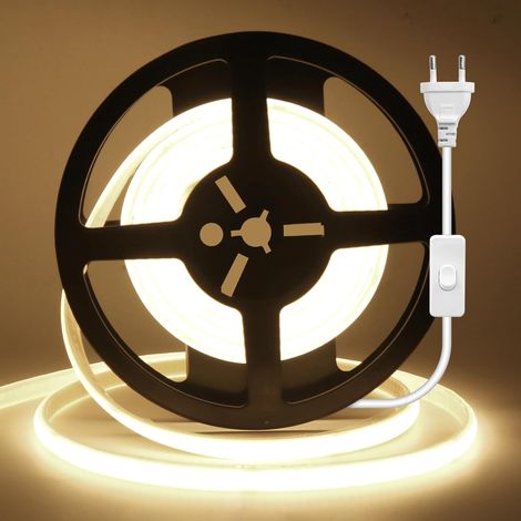 Cob-led-streifen, 240 Leds/meter, Kürzbarer Flexibler Neon-streifen 220 V Mit Schalter, Led-streifenbeleuchtung Für Den Innen- Und Außenbereich (neutralweiß (4000-4500 K), 10 M)