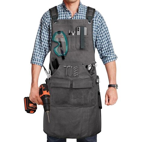 Holzbearbeitungsschürze Für Herren, 20 Oz. Arbeitsschürze Für Herren Mit 9 Werkzeugtaschen, Strapazierfähige Schürze Aus Gewachstem Canvas