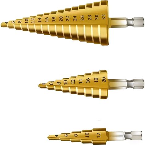 3-teiliges Stufenbohrer-set, Konischer Dreieck-titanbohrer, 4–12/20/32 Mm Zum Bohren In Stahl, Messing, Holz Und Kunststoff