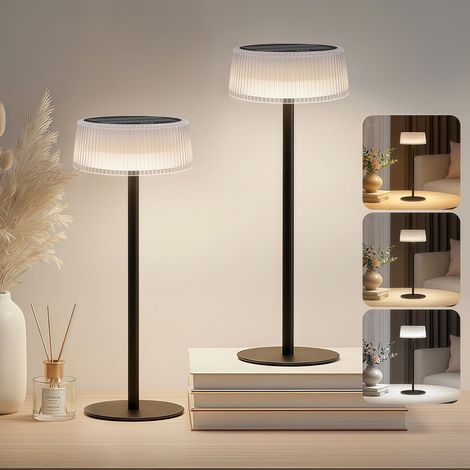 Set Mit 2 Kabellosen Solar-tischlampen, Usb-aufladbar Und Touch-steuerung, 3 Farbtemperaturen Und Einstellbare Helligkeit, Moderne Dekoration Für Innenräume, Außenbereiche, Garten, Schlafzimmer – Ip65