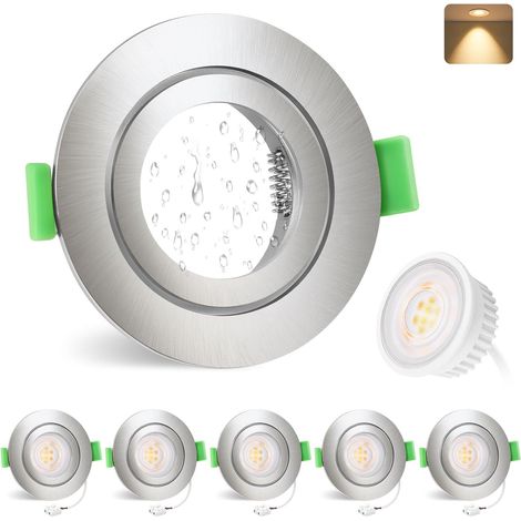 Led-einbaustrahler 230 V, 2700 K, 5 W, Ip65, 68 Mm Einbauöffnung, Runde, Flache Deckeneinbaustrahler Für Bad Und Wohnzimmer, Gebürstetes Nickel, 6er-pack, Nicht Dimmbar