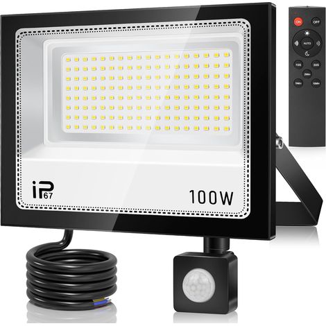 100-w-led-flutlicht Mit Bewegungsmelder Für Den Außenbereich, 10.000 Lm, 7000 K, Superhell, Ip67 Wasserdicht, Mit Fernbedienung, Kaltweißes Licht Für Garten, Garage, Sportplatz, Hof