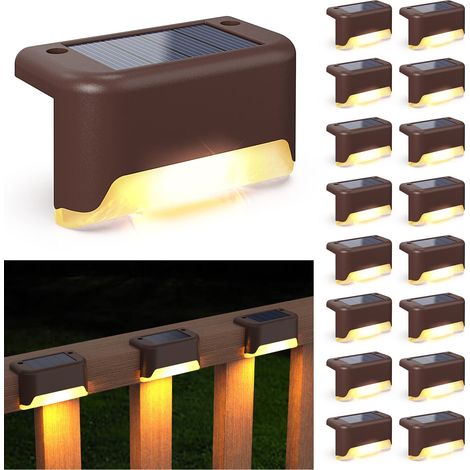 Set Mit 16 Solar-terrassenleuchten, Wasserdichte Led-solarleuchten Für Den Außenbereich Für Stufen, Zäune, Terrassen, Geländer Und Treppen (warmweiß)