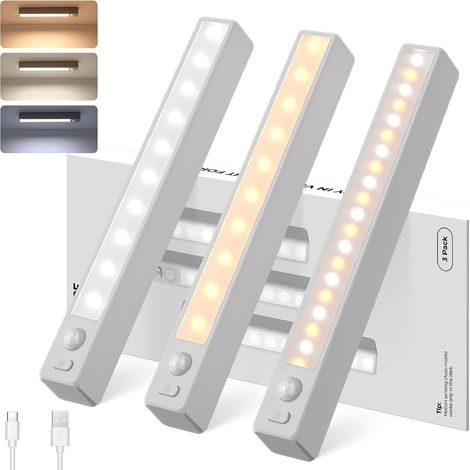 Kompakte Led-möbelleuchte Mit Bewegungssensor, 18 Cm, Ideal Für Treppen, Mit Farbtemperaturen 7000/4500/3000 K, Einstellbare Helligkeit (3er-pack)