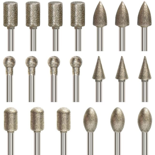 20-teiliges Diamant-rotationsfräser-set, Gravierbit-set Mit 3 Mm (1/8") Schaft, Diamantbeschichtete Bits Für Rotationswerkzeuge, Schleifen, Polieren, Diy-gravuren Und Bohren