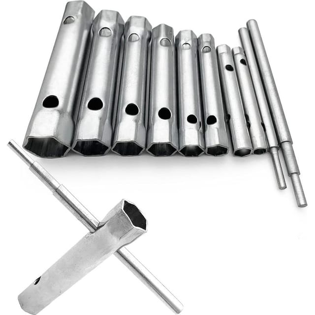 Satz Mit 10 Zündkerzenschlüsseln (6-22 Mm), Steckschlüsseln, Rohrschlüsseln, Steckschlüsseln Zum Einschrauben Von Zündkerzen, Zum Aus- Und Einbauen Von Wasserhähnen Und Mischbatterien