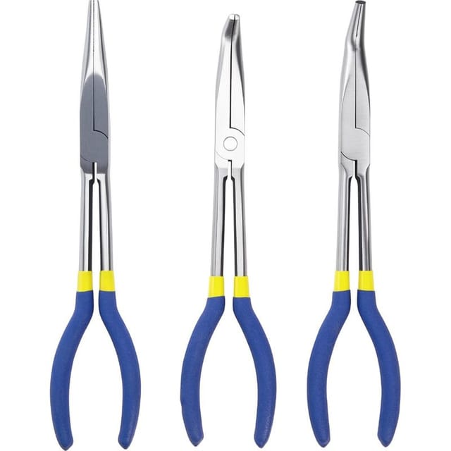 Set Mit 3 Spitzzangen (280 Mm) – Gerade, 45° Und 90° – Professionelles Werkzeug Für Elektriker, Reparaturen, Heimwerker Und Werkstätten