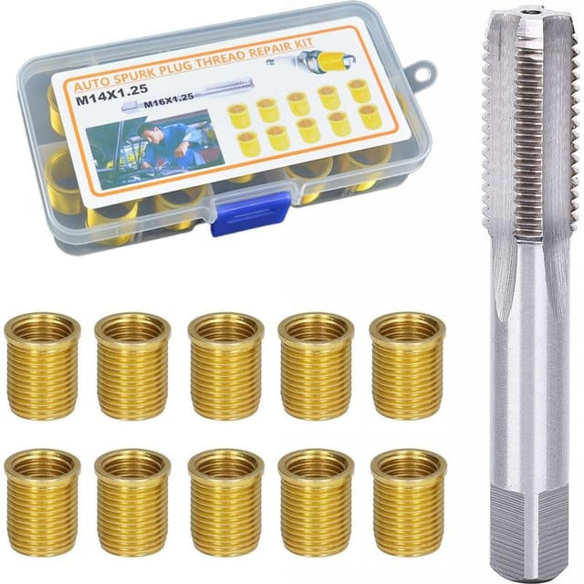 M14 X 1,25 Mm Zündkerzen-gewindebohrungs-reparaturset (10-teilig) Mit Gewindebohrer, Metall, Für Benzinmotoren, Generatoren Und Dieselmotoren (gold)