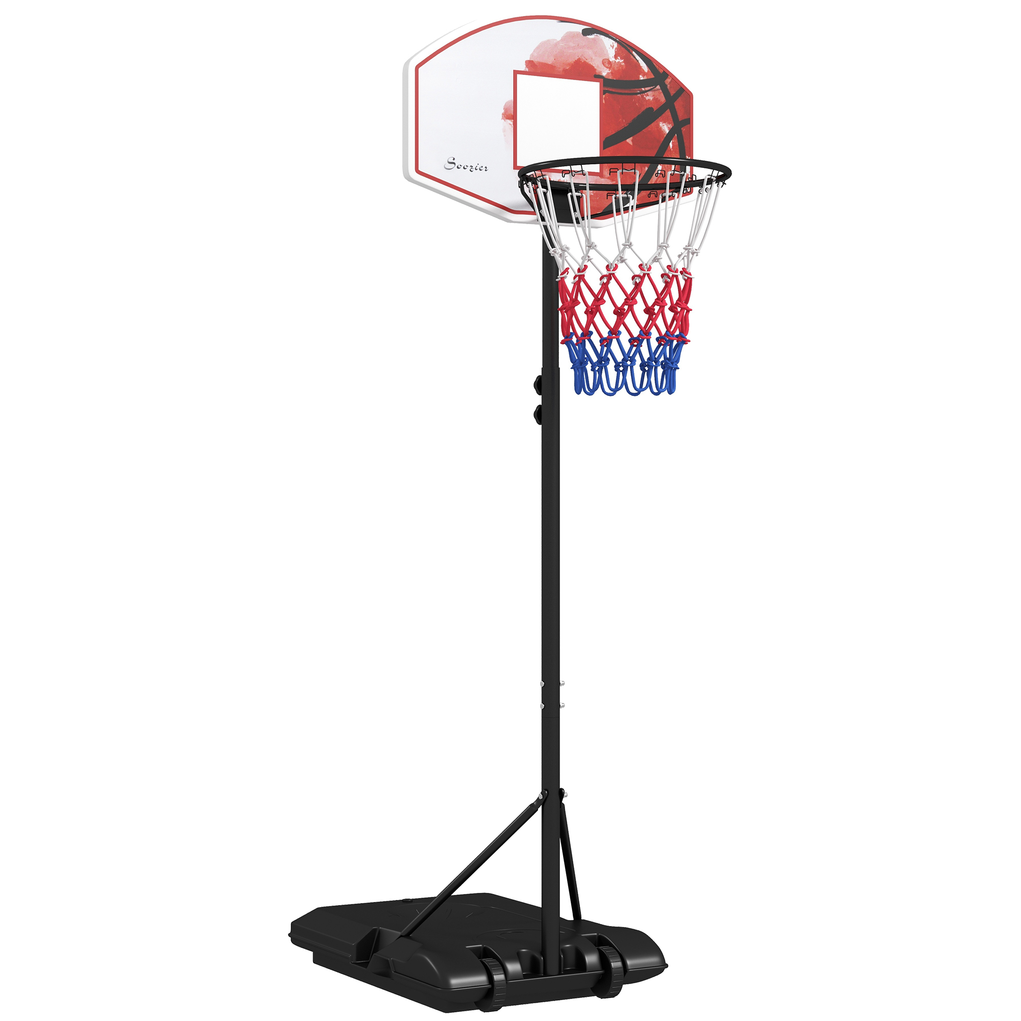 Basketballkorb Mit Ständer, 179-209 Cm Höhenverstellbar Basketballständer Mit Rollen, Basketballanlage Standfuß, Outdoor, Stahl, Mehrfarbig