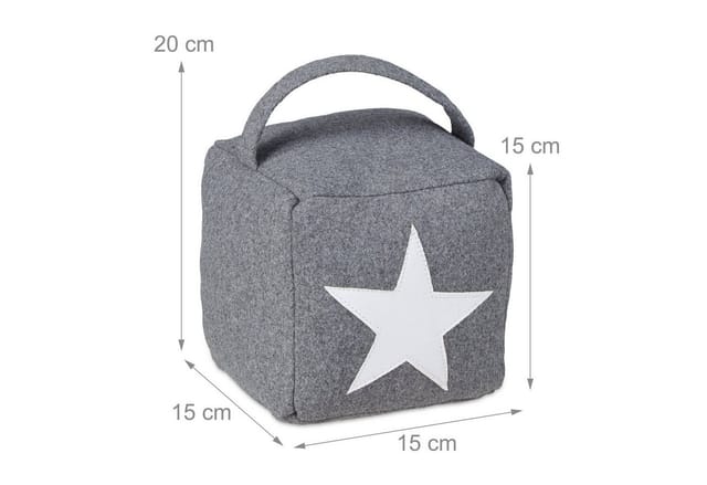 3er Set Türstopper Stern, Türpuffer Stoff, Türsack Boden, hoch, mit Griff, dekorativ, HxBxT: 20 x 15 x 15 cm, grau