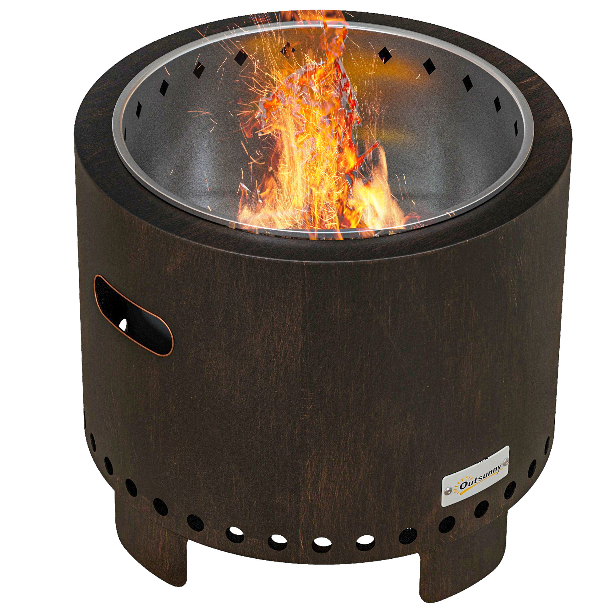 Feuerschale Rauchfreie Tischfeuerstelle Ø45 Cm Mit Griff Und Schürhaken Ideal Für Garten Und Camping Metall Schwarz