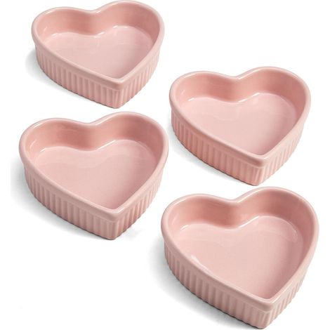Kowoll Herzförmiges Förmchen-set, Mini-keramikförmchen, Ofen- Und Spülmaschinenfest, Rosa