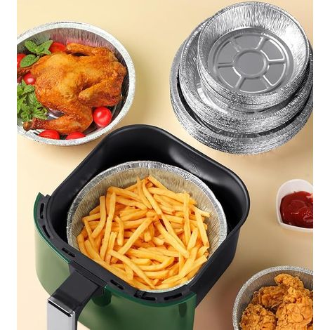 Kowoll 50 Aluminiumformen - Kompatibel Mit Heißluftfritteusen Und Backöfen, Runde Formen, Einweg-backbleche Aus Aluminium (silber, 15 Cm, Kompatibel Mit 3-5 L Fritteusen)