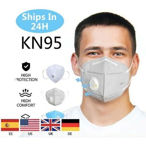 Packung Mit 10 N95-masken Mit Ventil, 5 Lagen, Gegen Grippe, Ffp2-atemschutz Und Pm2,5, Entspricht Kf94- Und Ffp3-masken.