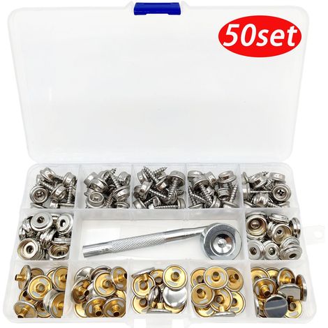 Packung Mit 50 Edelstahl-schnellverschlüssen Für Den Maritimen Einsatz Mit 2 Montagewerkzeugen (15 Mm), Schnellverschlüsse, Planen-schnellverschlüsse, Metall-schnellverschlüsse