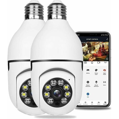 Set Mit 2 Kabellosen Wlan-sicherheitskameras, Glühbirnenkamera, Überwachungskameras