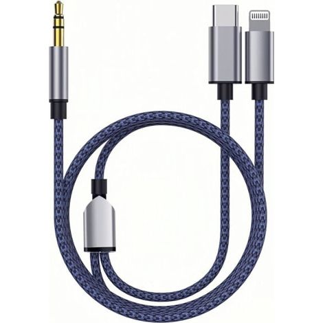 Geflochtenes Nylon-usb-c- Und Lightning-auf-3,5-mm-aux-audio-adapterkabel