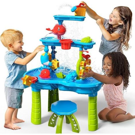 Obosoe Mehrstufiger Wassertisch Für Mehrere Kinder – 3 Ebenen, Sand- Und Wasserspiel, Outdoor-spielzeug Für Kinder, Garten-wasserspiel