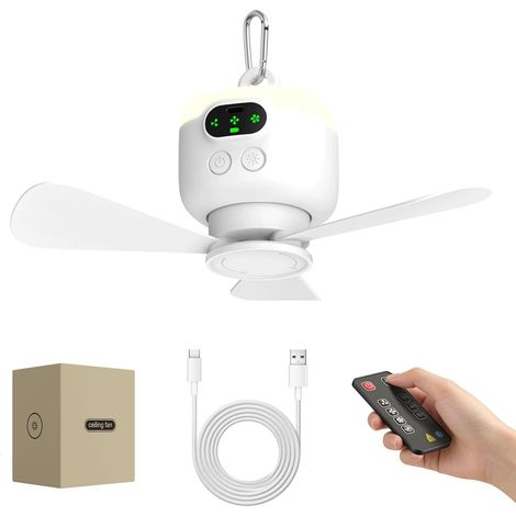 Großer, Per Usb Aufladbarer Deckenventilator Mit Abnehmbaren Flügeln, Eingebautem Nachtlicht Und 8000-mah-akku, Für Den Einsatz Zu Hause Oder Im Freien.